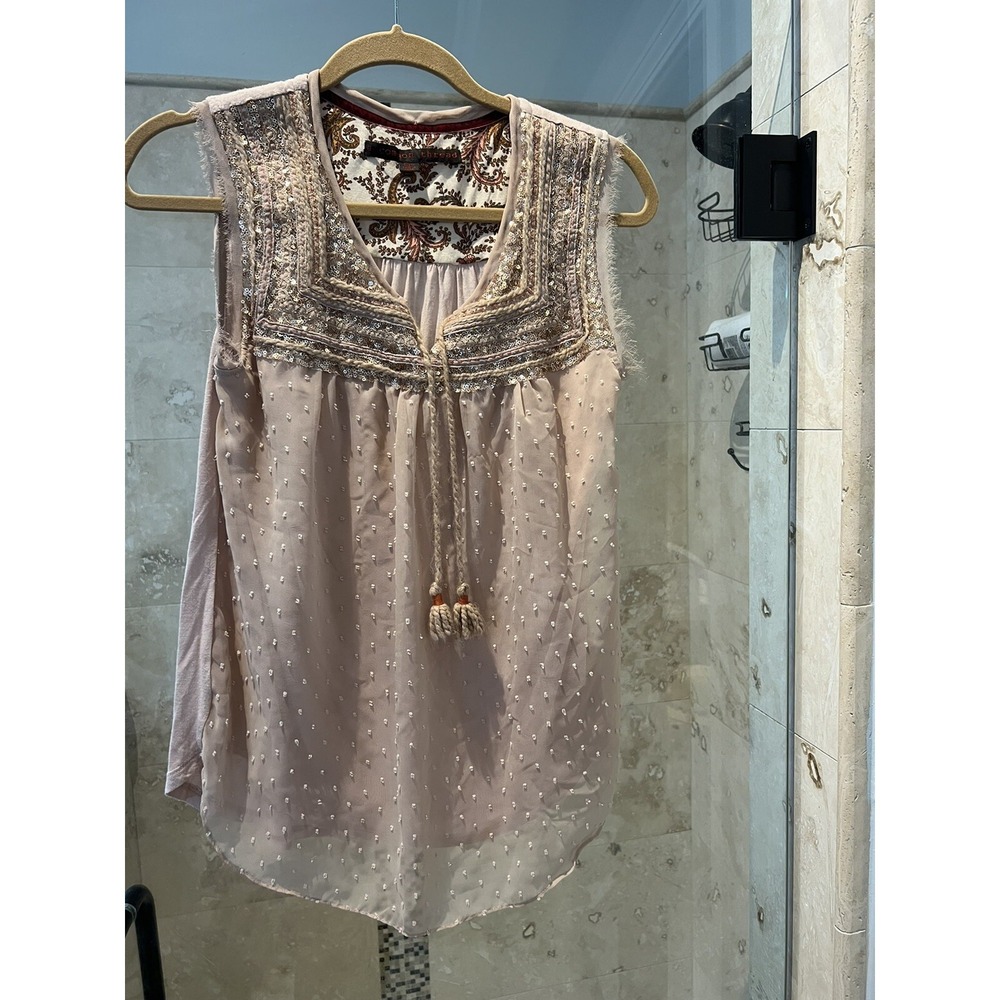 Anthropologie A Common Thread Blush Pink Sequined Tank Top Blouse M Bling